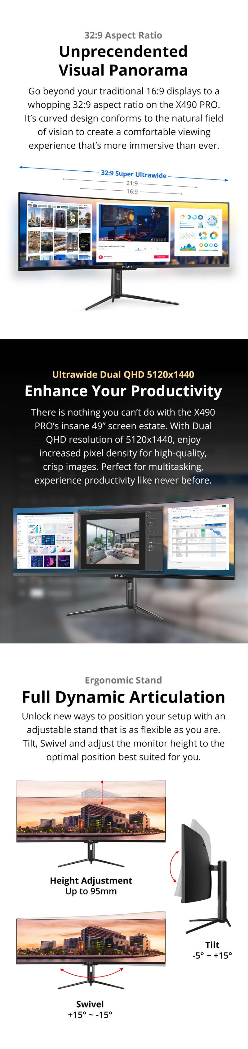 Product Introduction of PRISM+ X490 PRO 49" 120Hz Quantum Dot HDR Super Ultrawide WQHD Curved 32:9 [5120 x 1440] Adaptive-Sync Gaming Monitor 1