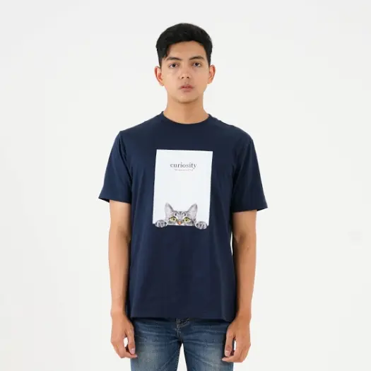 3Second Kaos Pria Katun Regular Fit Cat Picture OL-C380723 T-Shirt Casual Dewasa Basic Simple Tebal Combed Kucing Oblong