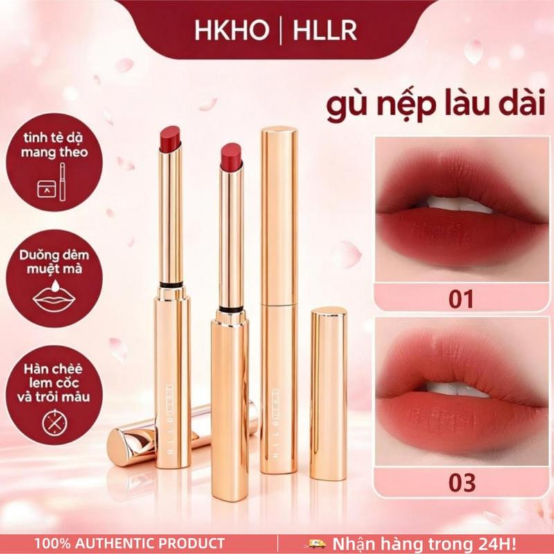 HKHO-Son Môi Dưỡng Ẩm Dạng Ống Mỏng Nhỏ Lớp Hoàn Thiện Lì Không Thấm Nước, Kết Cấu Nhung, Màu Đỏ, Lâu Trôi, Không dính cốc, Son Dưỡng Môi, Hllr