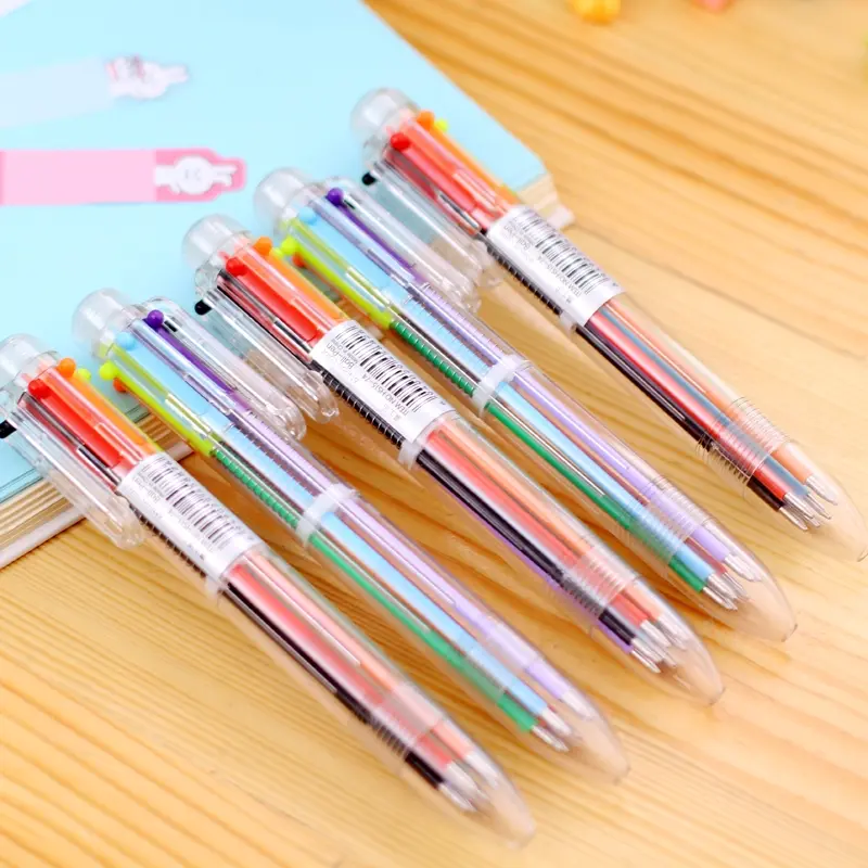 Bút Bi Nhiều Màu Trong 1, 6 Màu, Vỏ Trong Suốt, Bấm, Văn Phòng Phẩm, HML, Hàng Mới Về 0