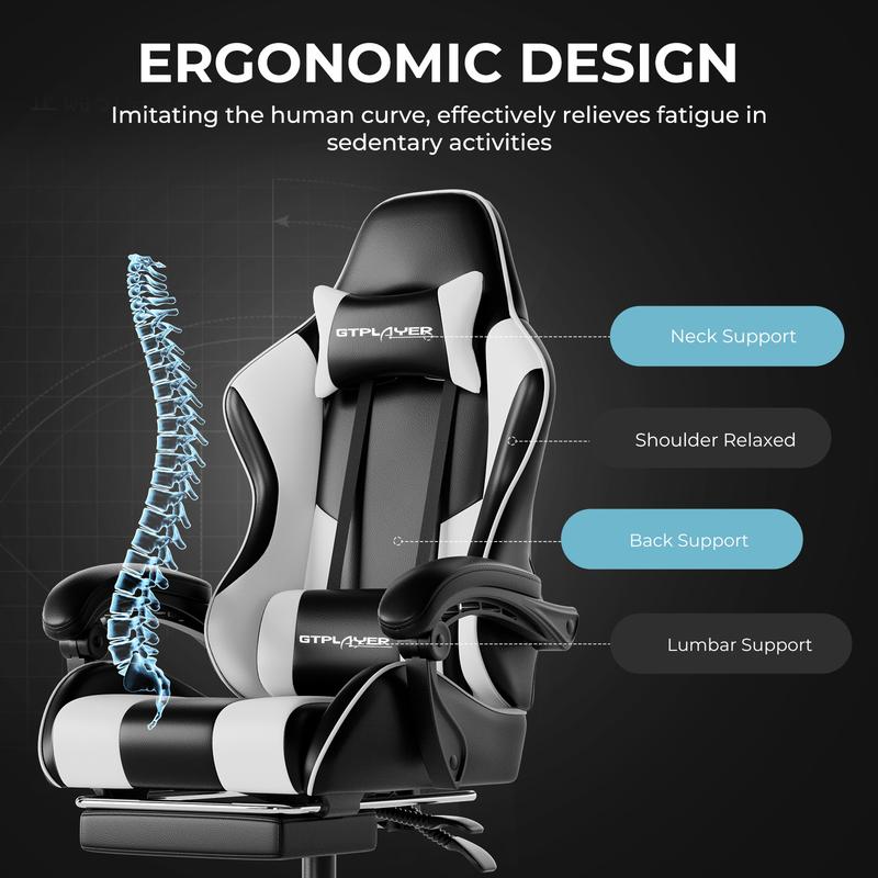 GTPLAYER Gaming Chair, Computer Chair with Footrest and Lumbar Massage, Height Adjustable Gaming Chair with 360° Swivel Seat and Headrest for Office or Gaming 4