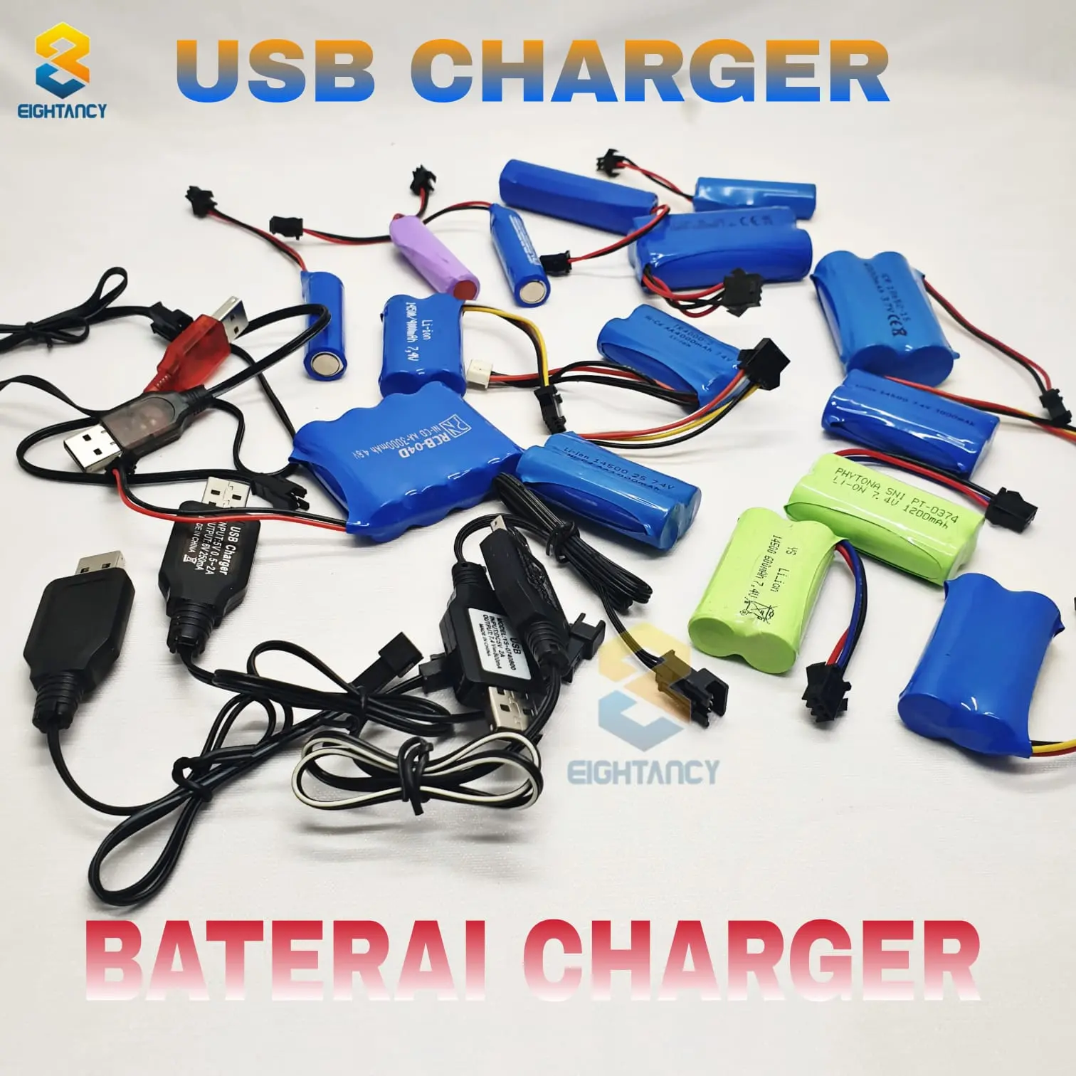 8T Baterai Cas Ulang Baterai Recharger 18650 14500 7.4volt Batre Cas Mobil Remote Usb Charger modulrc