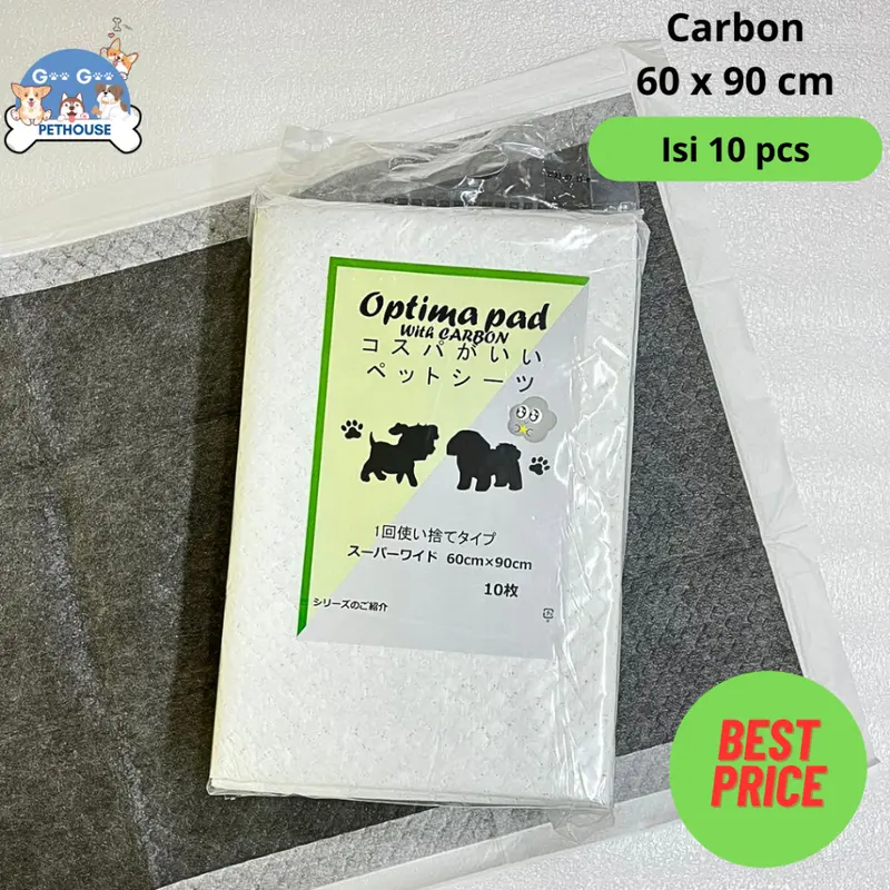 Underpad Training Pad Alas Pipis Anjing Kucing Kelinci Perlak CARBON Merek OPTIMA PAD Uk. 33x45  Uk. 45x60  Uk. 60x90 (PCS) 6