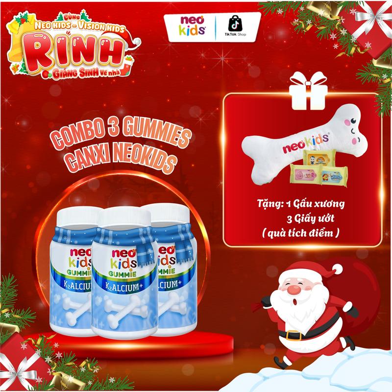  Combo 3 hộp Viên nhai Canxi Neo Kids vị sữa chua bổ sung Canxi Vitamin D3 K2 MK7 giúp hỗ trợ tăng chiều cao phát triển xương và răng cho bé yêu c  