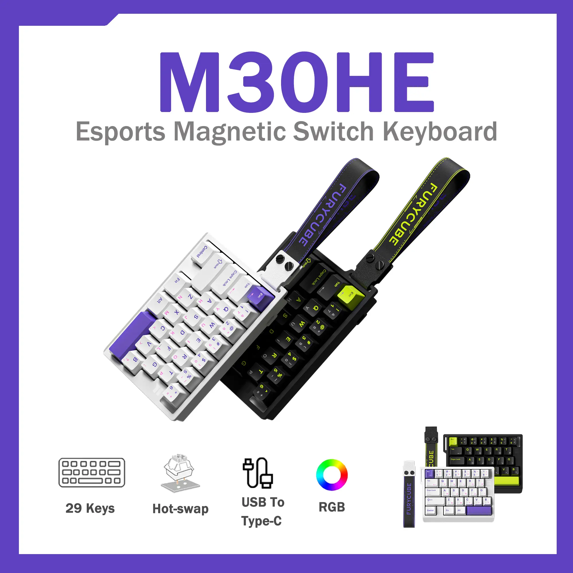 Furycube M30HE Wired Magnetic One Handed Keyboard 29 Keys Hot swappable ...