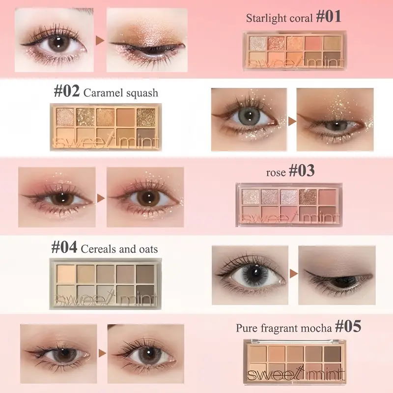 SWEETMINT Bảng Phấn Mắt 10 Màu Sắc Tông Lì / Hiệu Ứng Ngọc Trai Chống Thấ, Phấn Mắt, Trang Điểm Cosmetic Mỹ Phẩm, Có Thể Trộn, Mịn Như kem 20g 3