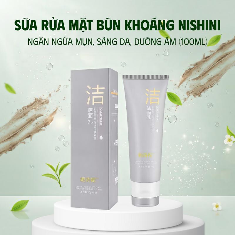  Nishini Sữa Rửa Mặt Dạng Ống Đôi Chứa Sữa & Bùn Khoáng Dưỡng Da 100g 