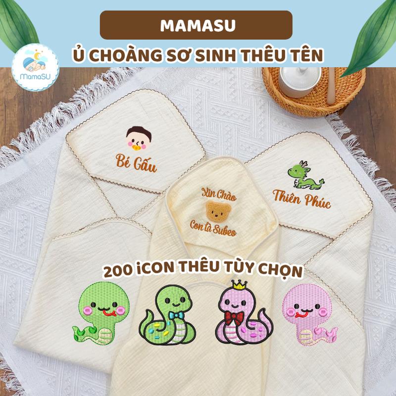 (THÊU TÊN) Ủ Choàng Xô Hàn Sơ Sinh Thêu Tên Theo Yêu Cầu Chăn Choàng Xô Muslin Có Mũ Cho Bé