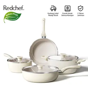 Redchef Nonstick Ceramic Rock Sea 7 Pcs Cookware Set Non PFAS& PTFE& PFOA Suitable for All Stoves Wok Frying Pan