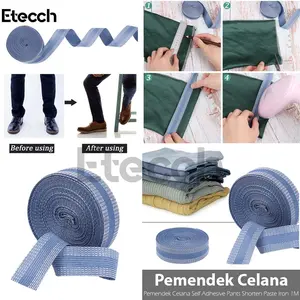 Pemendek Celana Self Adhesive Pants Shorten Paste Iron 1M, Biru. Katun