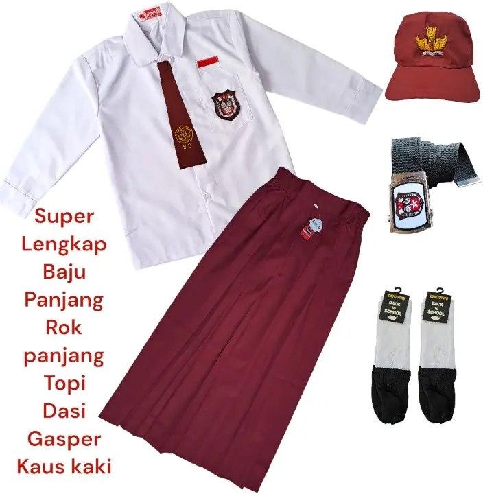 Seragam Sekolah SD merah putih Perempuan  Rok Panjang Baju Lengan Panjang Setelan 1