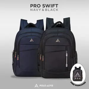 POLO ALVIS - Pro Swift Tas Ransel Pria Dewasa Backpack Sekolah Kerja Hitam Laptop 15inch Nylon Alto Hitam Navy Multifungsi Free Rain Cover tas  sekolah  anak  sma
