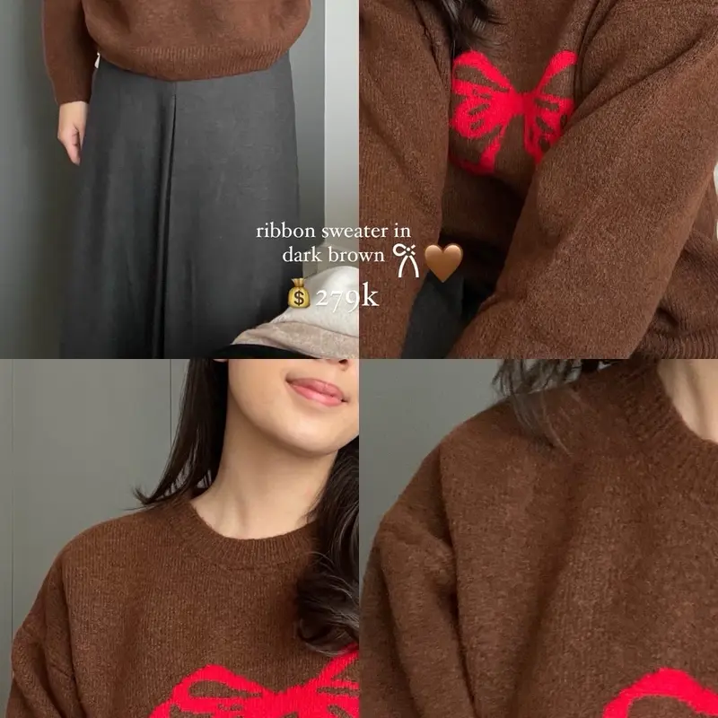 Libene Sweater Ribbon Knitwear Wanita Lengan Panjang 2