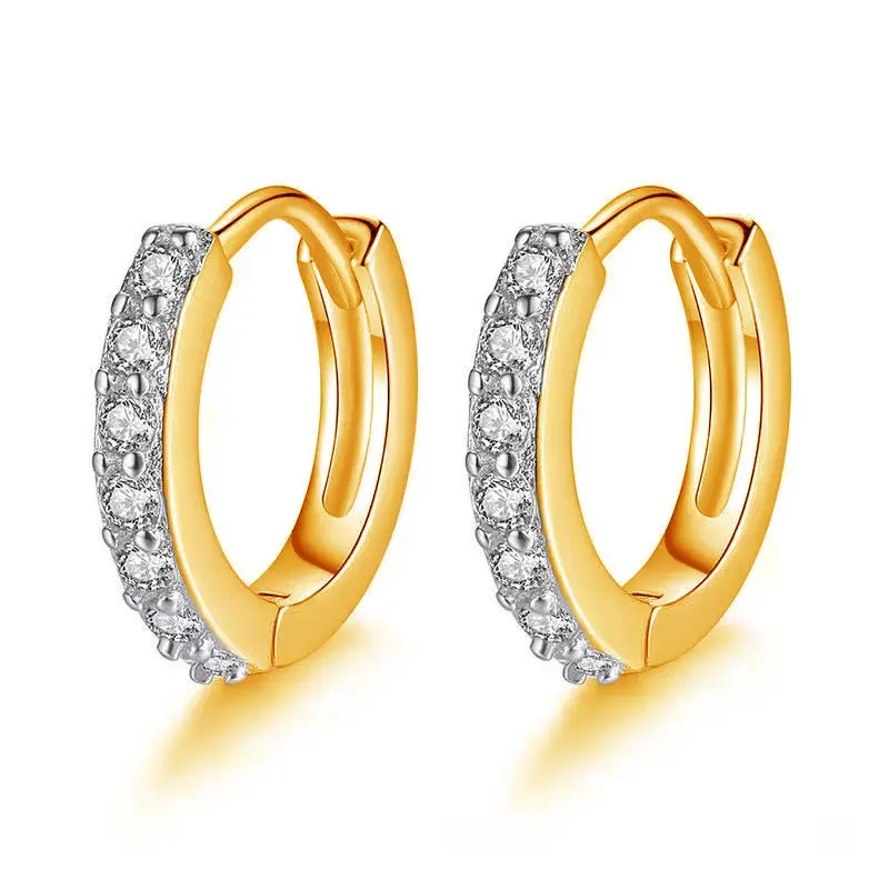 Anting Hoop Titanium silver emas zircon batu titanium korea tusuk Wanita Classic Mewah Berlian. B-03