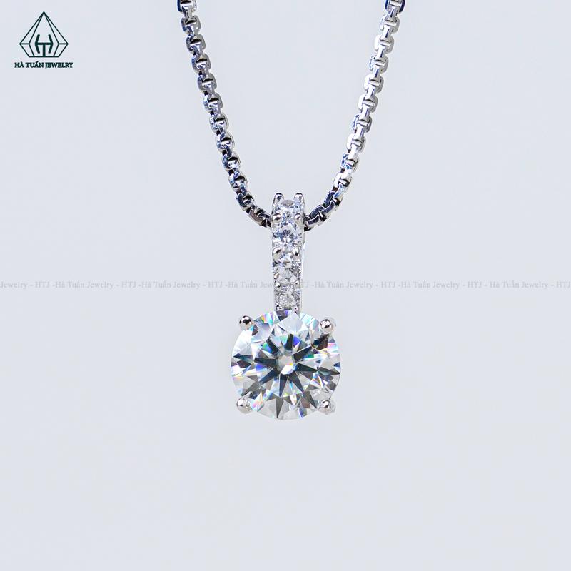  Mặt Dây Chuyền Bạc 925 Xi Kim Viên Chủ Moissanite 6.3mm PX091 Hà Tuấn Jewelry 