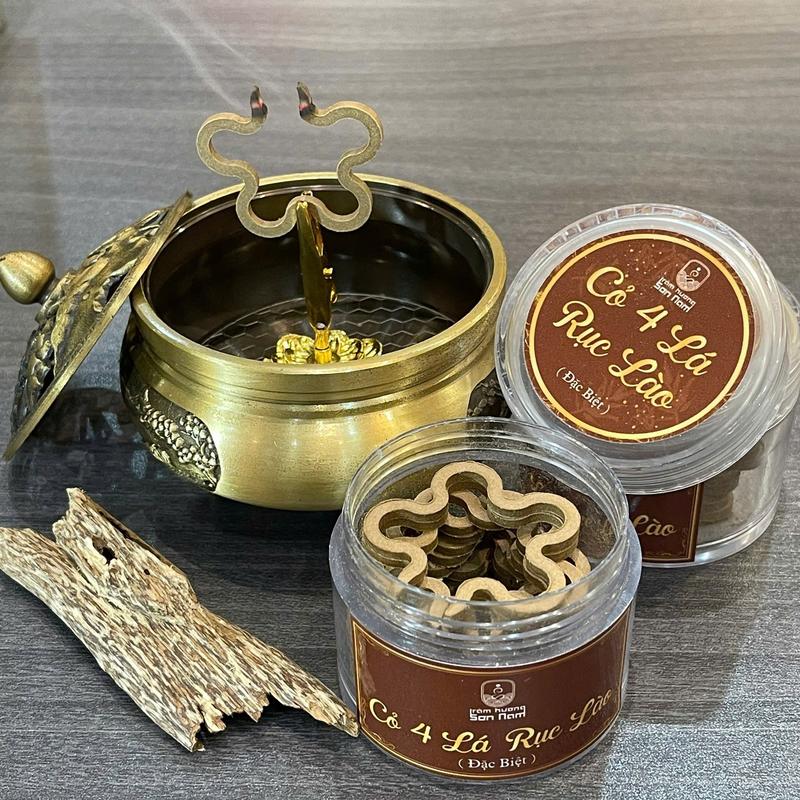 [SƠN NAM] Nhang Trầm CỎ 4 LÁ RỤC LÀO (Đặc Biệt) 14 vân 13 gram (tặng kẹp trị giá 30k)