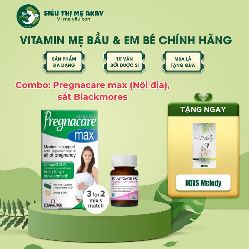  Combo vitamin tổng hợp Pregnacare Max 84 viên Sắt Blackmores 30 viên Milk Calcium Bone Care 