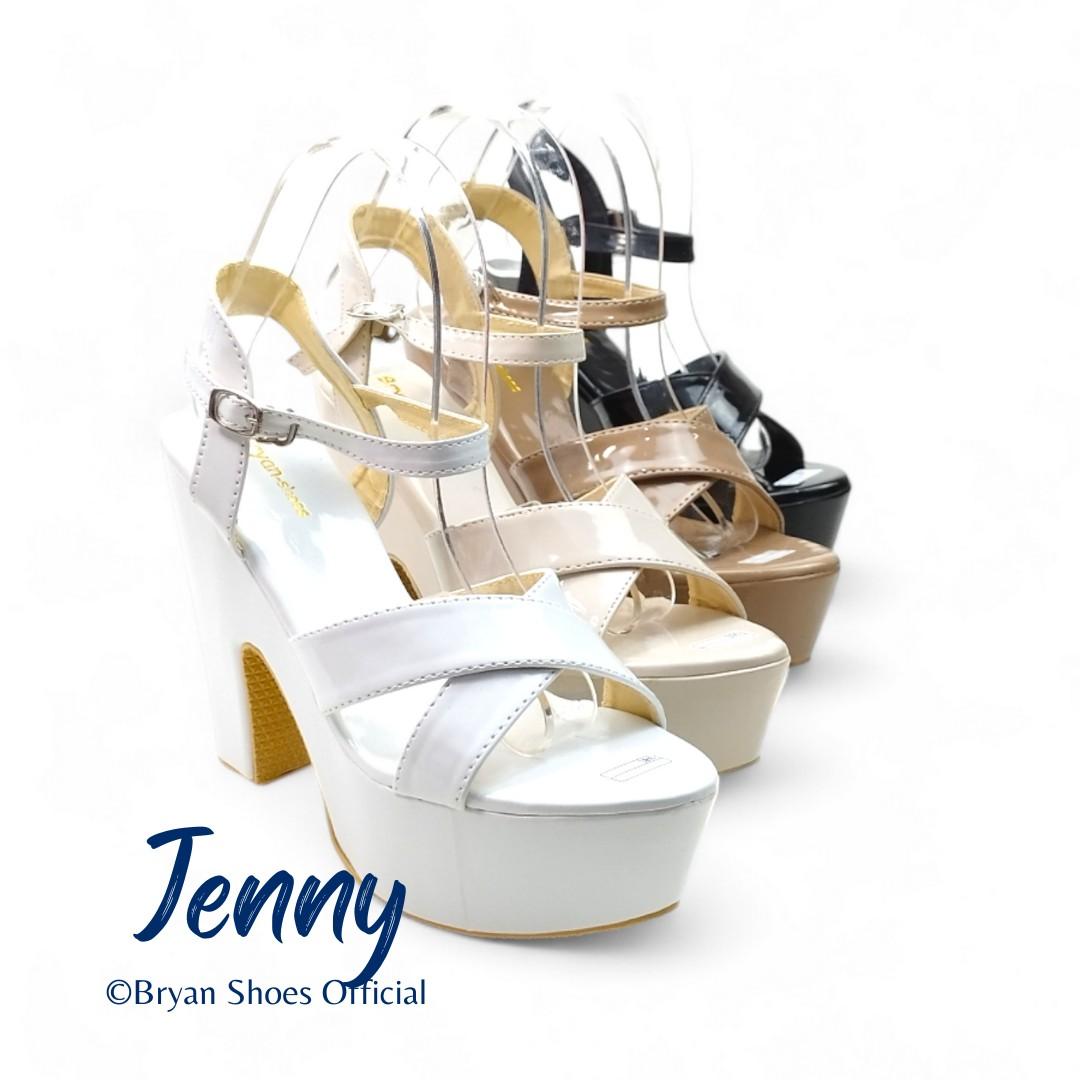 Bryan Jenny Platform Sandal High Heels Wanita tali 12cm Silang Hak tinggi tahu Shoes Hitam Putih sepatu cewek retro chunky Black hils Sendal Perempuan buat wisuda graduation wedges antiselip moca ootd pesta gemes cewe Antislip Fashion Show Catwalk Wedding