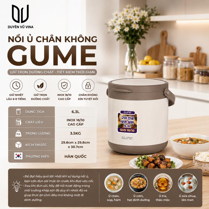 Nồi ủ chân không Gume GM-2086, Nồi tự nấu chính chuẩn Hàn Quốc