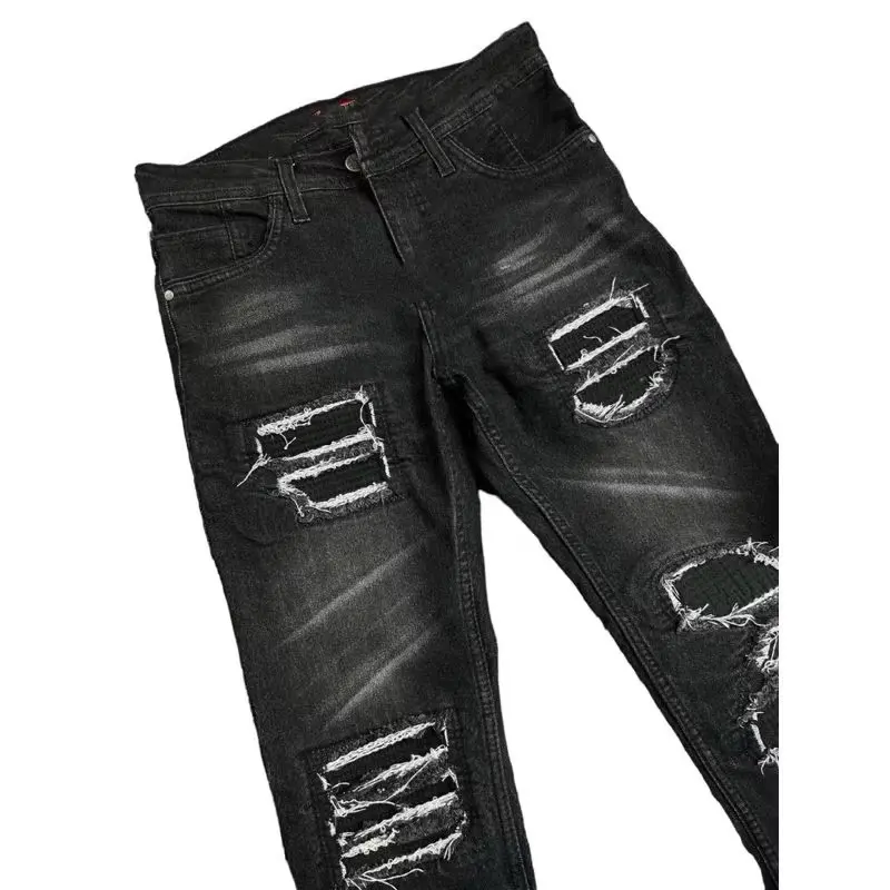 celana panjang jeans Panjang ripped black sobek sobek full tambal