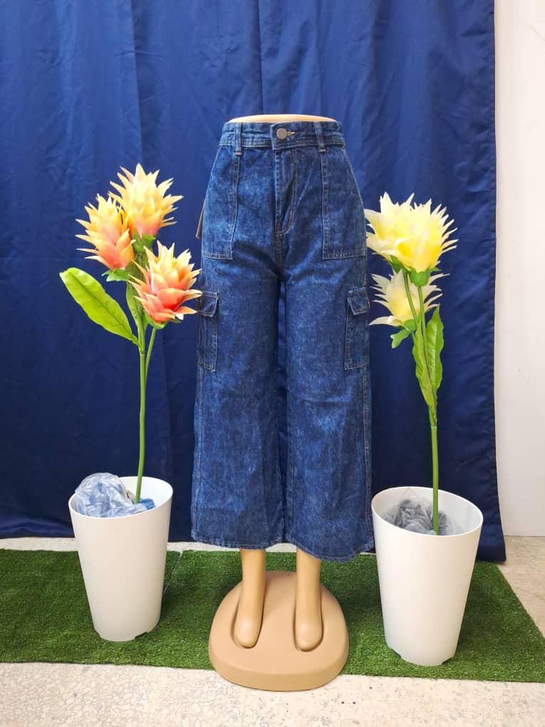 Product Introduction of Ladies Cargo 6pockets  Palazzo Classic Degain Ready Stock Trousers Kain Denim 9