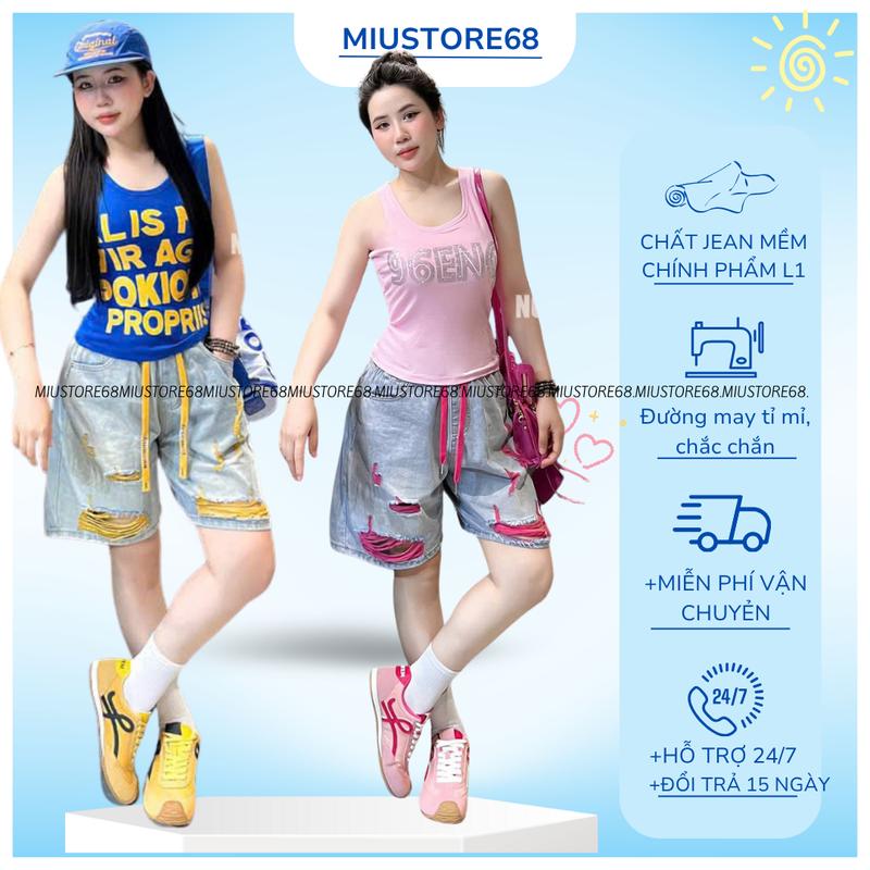    DEAL MỞ BÁN  Quần Ngố Jean Nữ Cạp Chun Cao Quần Ngố Jean Mềm Vải Chân Màu HOTTREND M017 