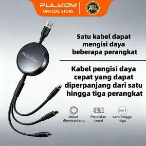 FULKOM FK643 Kabel Data 3 in 1 Retractable - Kabel Cas Tarik Otomatis Anti Berantakan Support Fast Charging All HP