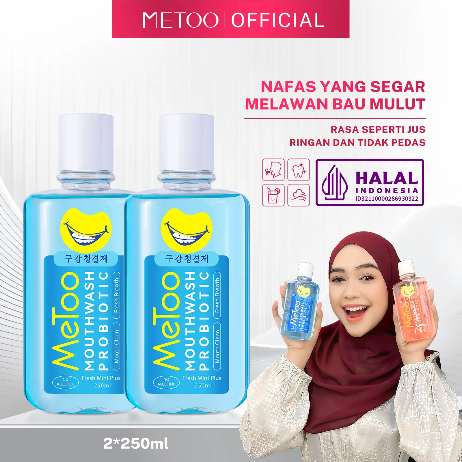 [BPOM] NA18231400073MeToo Mouthwash Fresh Mint 2x250ml / nafas segar / menghilangkan bau mulut / kumur karang gigi