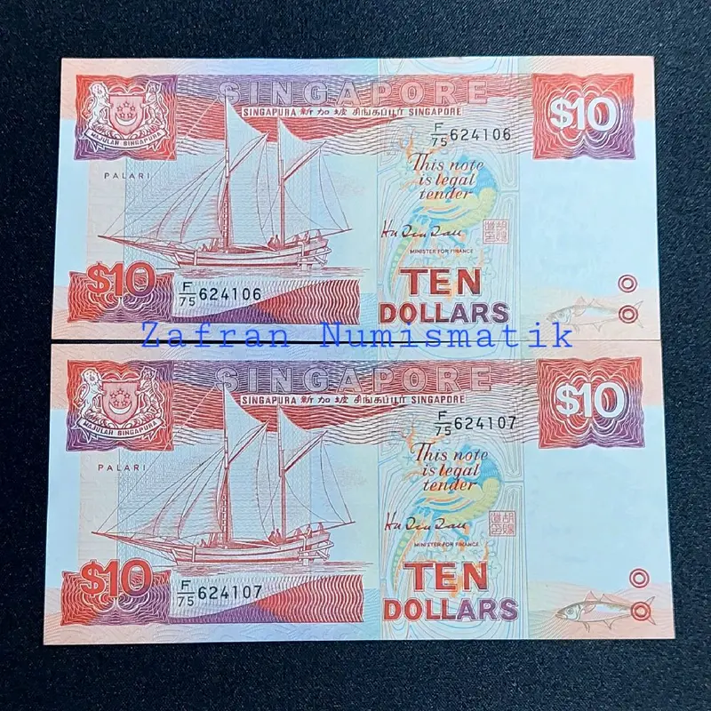 Koleksi Unik Langka Asing Kuno SGD 10 Dollar Singapura Ship Series Tahun 1988 0