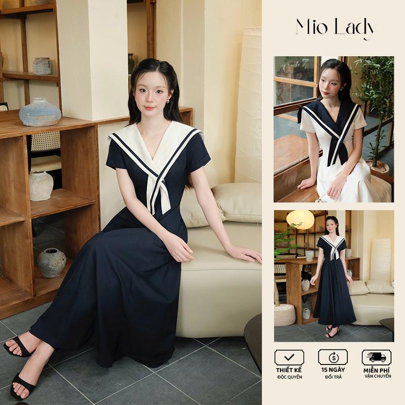 Live Váy Xòe Cổ Thủy Thủ Phối Viền Chất Chéo Hàn 2 Lớp Mềm Mát Trẻ Trung Thanh Lịch - Miolady