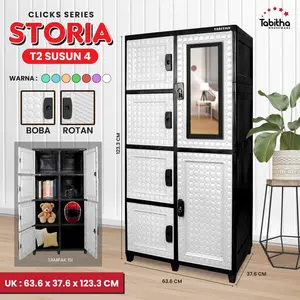 LEMARI PLASTIK TABITHA STORIA LEMARI PAKAIAN KUNCI KACA PUTIH 4 SUSUN