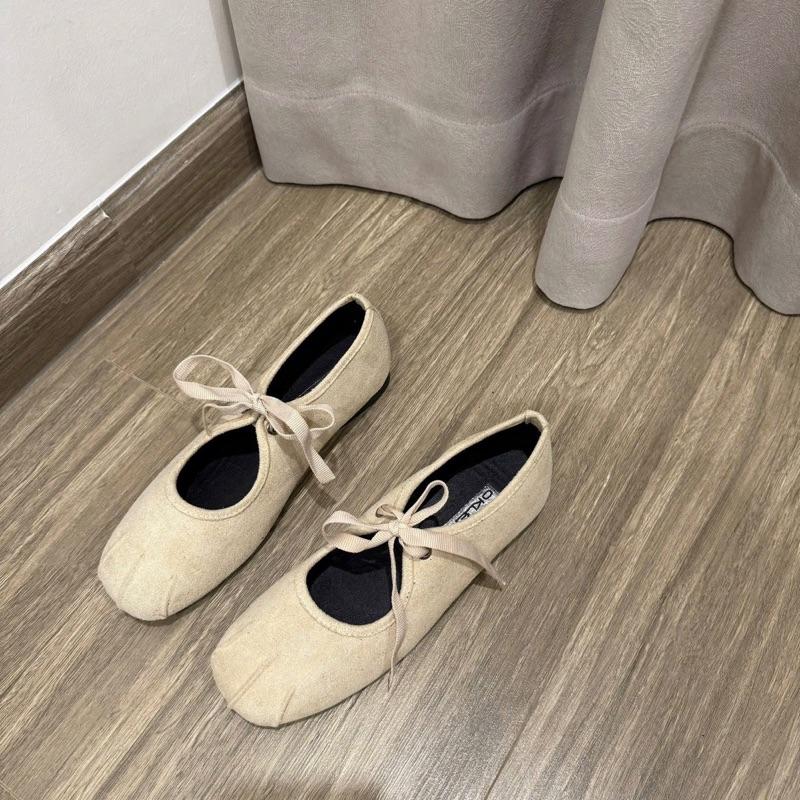  Giày Sục Da Lộn Đính Nơ Tiểu Thư Hottrend 2025 4 Màu Mũi Tròn Đế Mềm  N1  