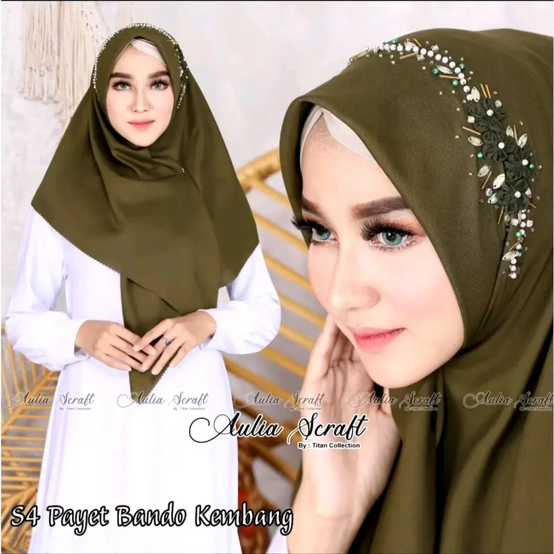 Kerudung Segi Empat Wanita Muslim Katun Voal Kerudung Syari Jilbab Square Payet Bando Mawar - Nyaman, Lembut 2