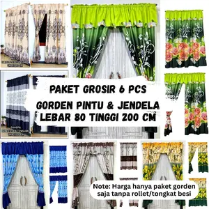 Paket Grosir 6 pcs Gorden Serut Poni Pintu dan Jendela Panjang L 80 X P 200 cm Curtain Katun Kain Tali