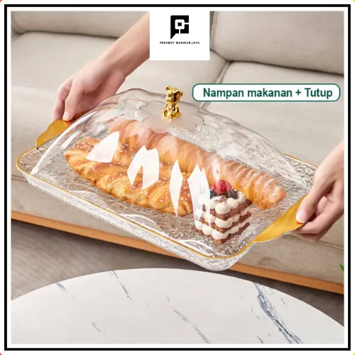 SET Nampan Tray Mewah Nampan Dengan Pegangan Handle Gold Snack Fruit Tray Tempat Penyimpanan Kue - PMJ203 Kitchenware Makan 1