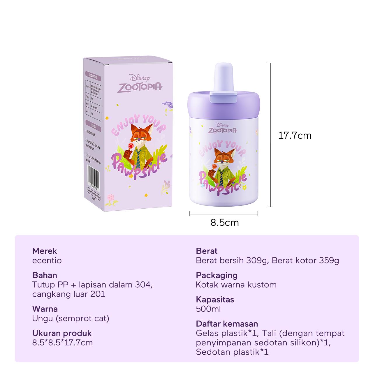 Zootopia ecentio tumbler stainless Disney Co-brand 750ml/ 500ml tahan panas dingin 24 jam botol minum lucu aesthetic portable