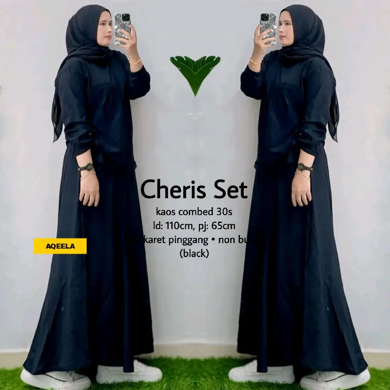 Cheris Setelan Rok Kaos Combed Original Lingkar Dada 110 Panjang 65 untuk Wanita Nyaman Basic  Dewasa one set hijab style dan atasan one  set  elegan  lebaran 4
