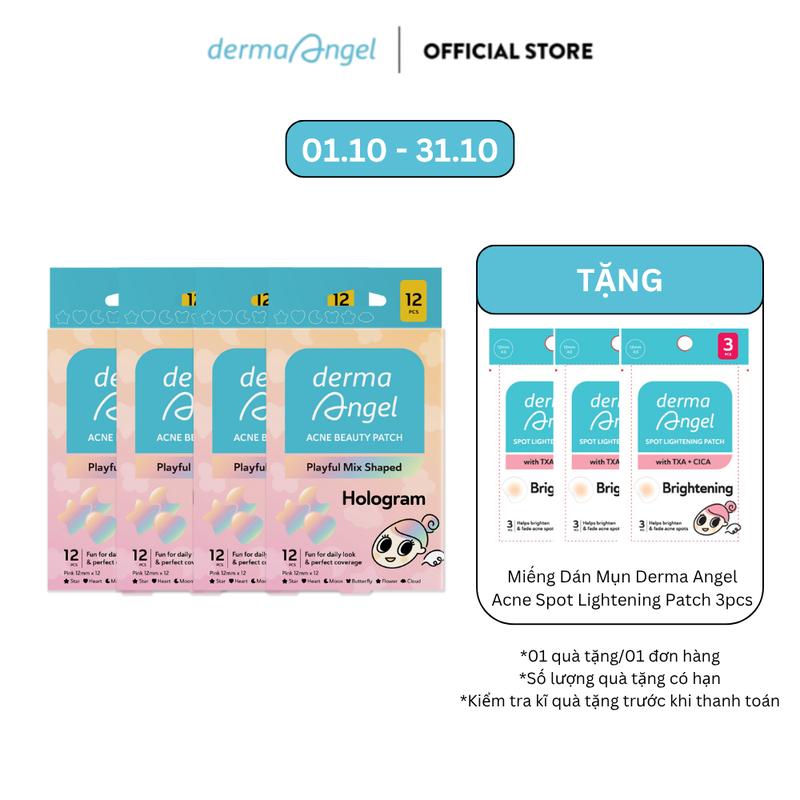 Combo 4 Miếng Dán Mụn Vui Nhộn Derma Angel Acne Beauty Patch 12 - Perfect Coverage