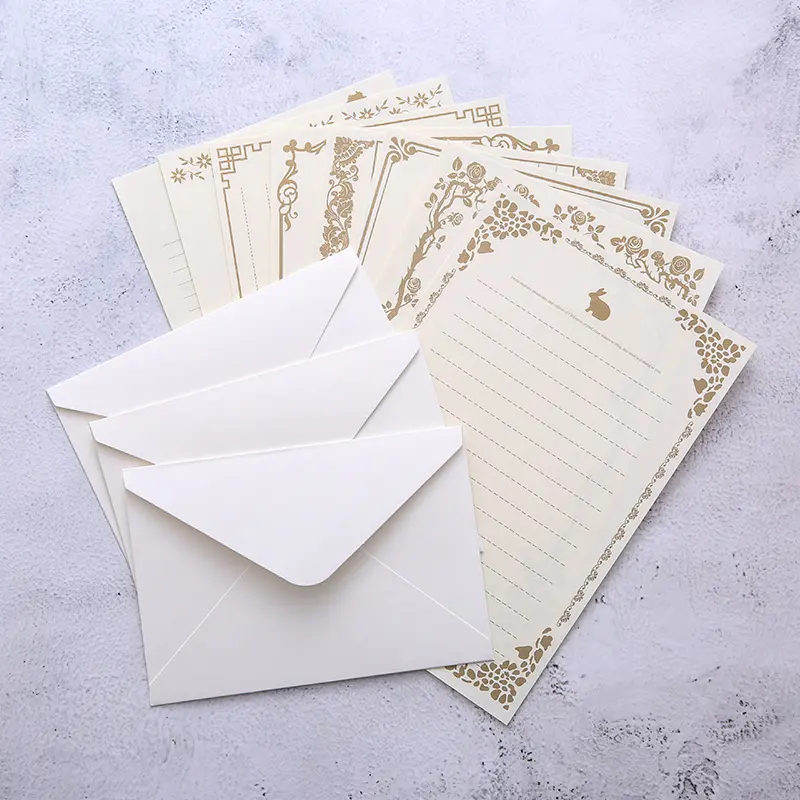 Bộ Giấy Thư Nghệ Thuật Cổ Điển Hàn Quốc, 8 Chiếc, Bìa Cứng Màu Trắng Và Phong Bì Kraft, Hàng Có Sẵn 5