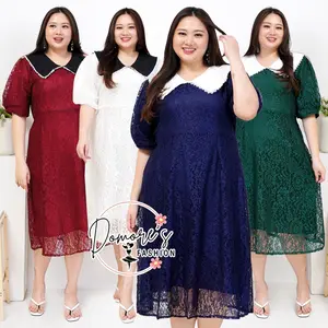Domore - Dress Brukat Jumbo Wanita Terbaru Dress Korean Style Wanita Kekinian Dress Natal Dan Tahun Baru Jumbo Wanita Terbaru Gaun Model Bigsize Panjang