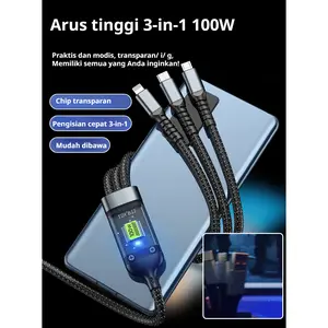 Kabel Data 3-in-1 Pengisian Super Cepat Bercahaya Transparan