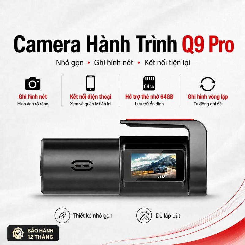 Camera Hành Trình Ô Tô Q9 Pro, Ghi Hình Siêu Nét, Nhỏ Gọn, Hỗ Trợ Nguồn USB,…