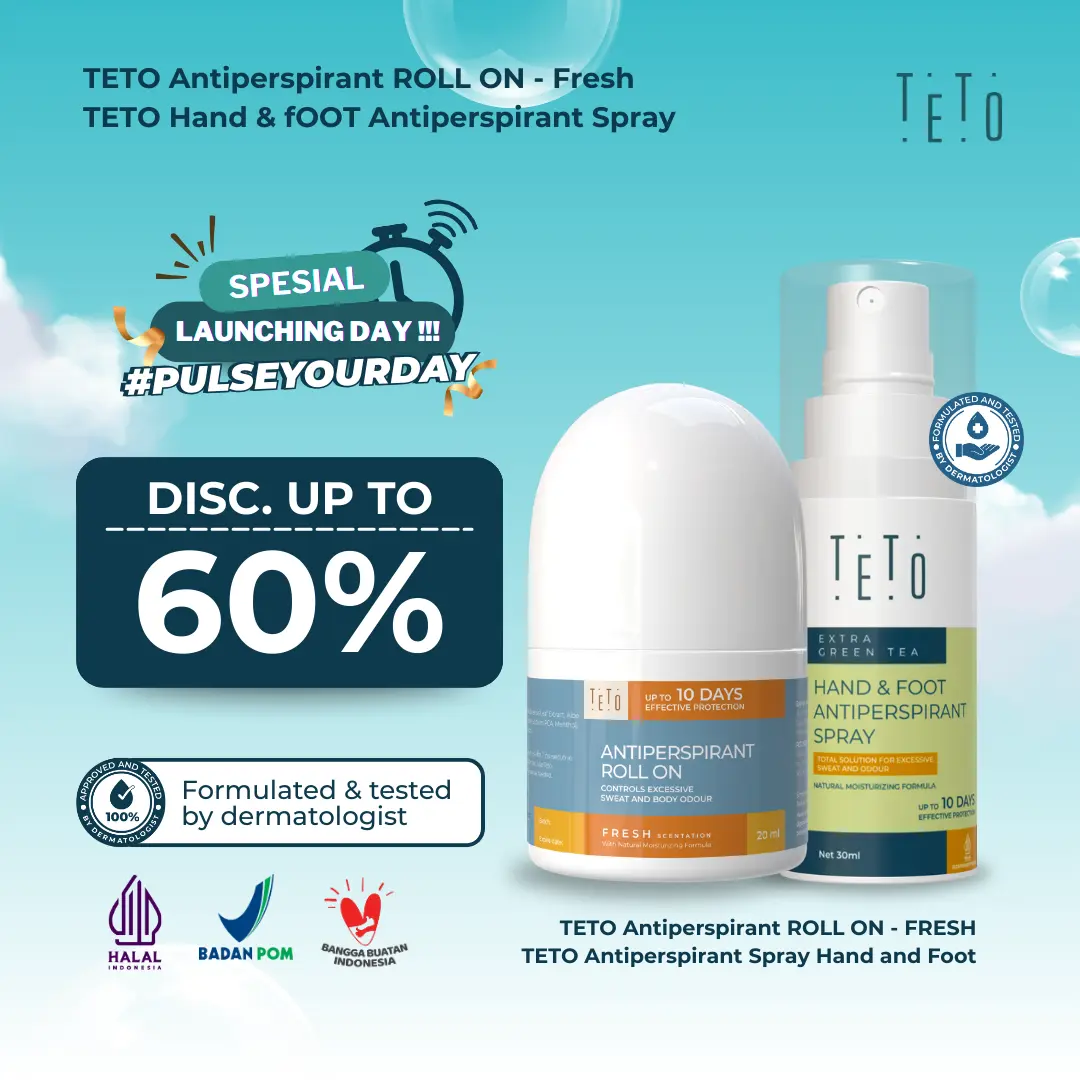[BIG SALE] Paket Mix Teto Hand and Foot Spray 30ml - Green Tea 30ml & Teto Antiperspirant Roll On 20ml - Fresh yang  mengurangi keringat & bau pada ketiak dan kaki & tangan