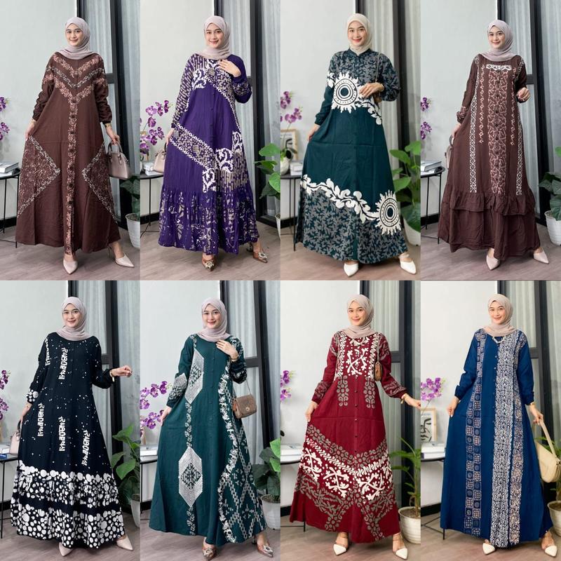 Product Introduction of Naya Batik - Gamis Twill Ori Berkualitas Motif Batik Cap Malaman Bukan Sablon Busui Friendly Lengan Panjang Karet Model Tali Samping Full Kancing Dress Wanita Muslim Remaja Tanpa Rempel Nyaman Kain Rayon 16