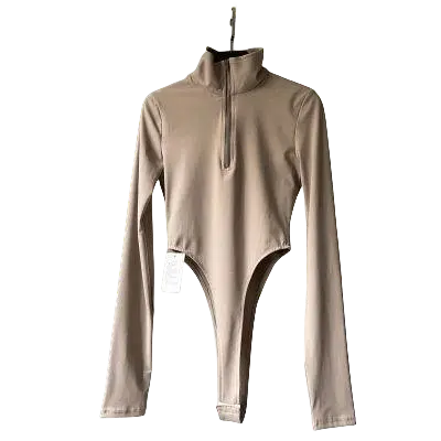 bodysuit nữ  Áo Liền Quần Gợi Cảm Dài Tay, Áo Phông Lớp Cơ Sở, Cao Cổ, Bó Sát, Giảm Béo, Dây Kéo, Áo Màu Trơn Châu Âu Và Mỹ