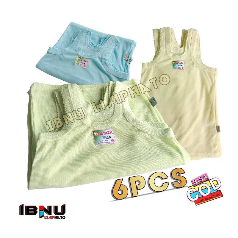 6pcs singlet kaos dalam anak laki dan perempuan motif 3warna kuning hijau biru Pakaian Fashion 2