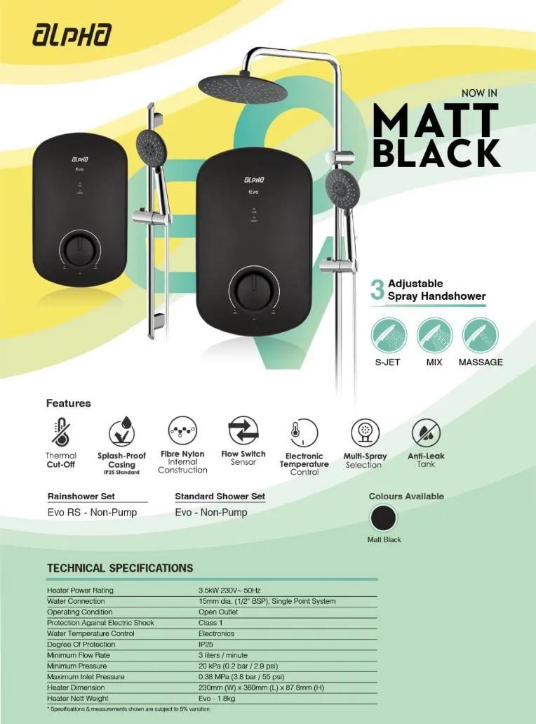 Product Introduction of [Installation Available] ALPHA Instant Shower Heater (ALPHA EVO- RAIN SHOWER/HAND SHOWER) 0