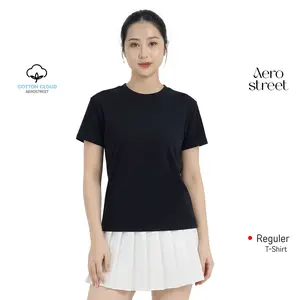 Aerostreet T Shirt Cotton Cloud Clarie Black Woman Basic Tshirt Kaos 1B100