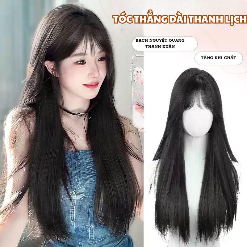 Tóc giả dài trùm đầu tóc thẳng 60cm không cần đội lưới trùm tóc tóc giả thời trang thanh lịch chịu nhiệt cho nữ mật độ cao kết cấu lì