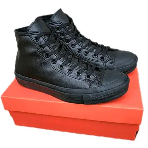 Sepatu Sneakers Allstar Kulit Full black bot grade ori terlaris untuk pria wanita Hitam